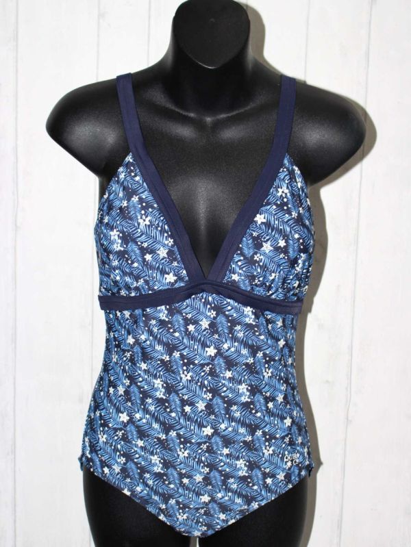 Keery Tropical Blue and White Leaf and Flower One Piece Swimsuit