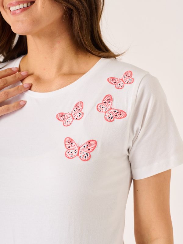 Loca White Butterfly Design T-Shirt