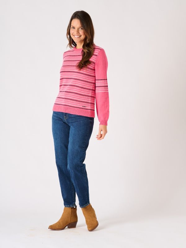Pink and Multicoloured Mock Button Back Knitted Jumper - Kilder 