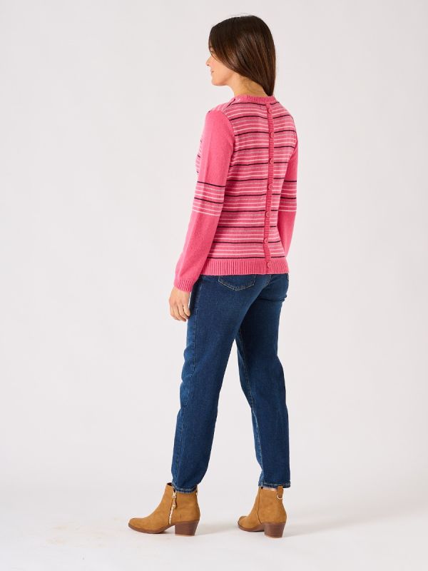 Pink and Multicoloured Mock Button Back Knitted Jumper - Kilder 