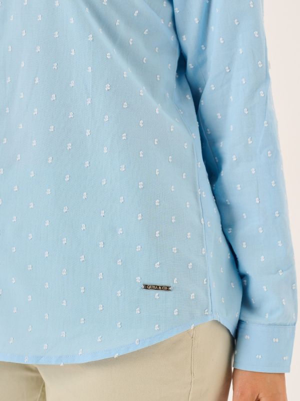 Blue Long Sleeve Dobby Shirt - Lauder