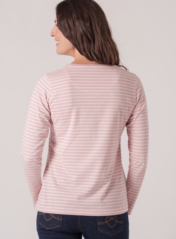 Margarette Long Sleeve Graphic Tee - Pink/White Stripe