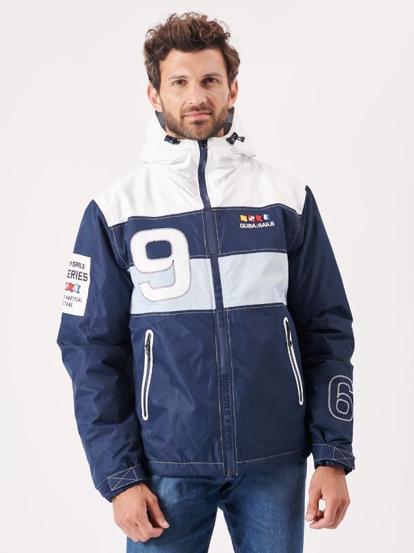 sailing, jacket, coat, lightweight, breathable, navy, white, ice blue. blue, light blue, sport, x-series, sporty, hooded, adjustable, waterproof, windproof, winter, autumn