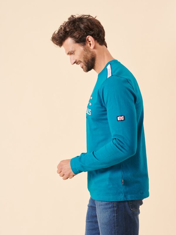 teal, bright, blue, x-series, sporty, sport, graphic, long sleeve, t-shirt, top, tee