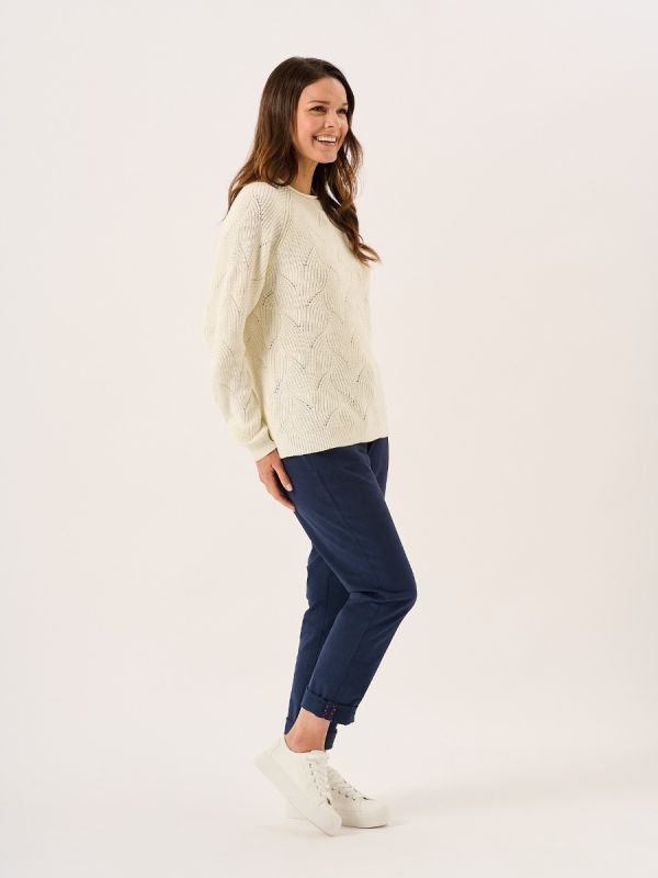 White Cotton Wave Stitch Knitted Textured Jumper - Marlena