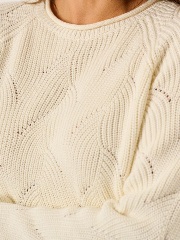 White Cotton Wave Stitch Knitted Textured Jumper - Marlena