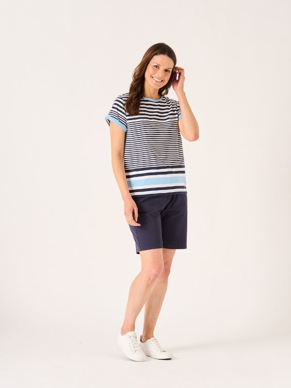 Marron Navy Blue and White Striped T-Shirt 