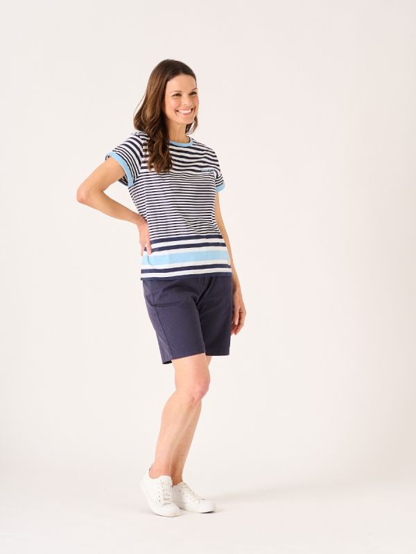 Marron Navy Blue and White Striped T-Shirt 