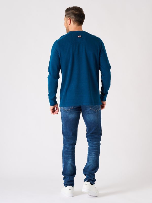 Homme Plissé Issey Miyake Ribbed Long Sleeve Crew Neck T-Shirt in Blue
