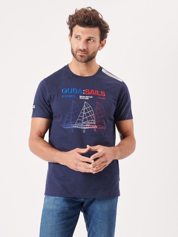 navy, graphic, sailboat, boat, embroidery, blue, red, x-series, sporty, t-shirt, top, tee