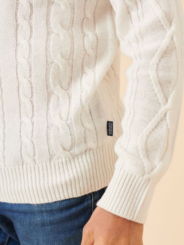 cream, white, jumper, pull over, cable knit, knitted, ribbed, winter, autumn, mens, gift, christmas, wool, lambswool