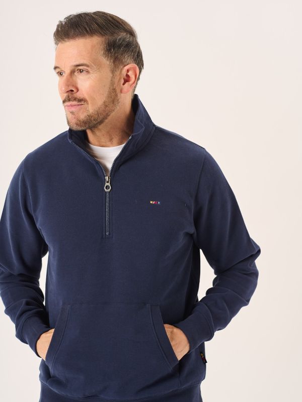 Mens 1/4 Zip Sweatshirt Dark Sapphire Navy / Haute Red DHM