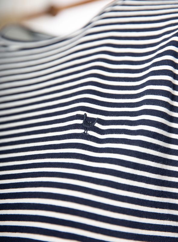 Nellie Tie Front Long Sleeve T-Shirt - Deep Navy/Foam White | Quba & Co