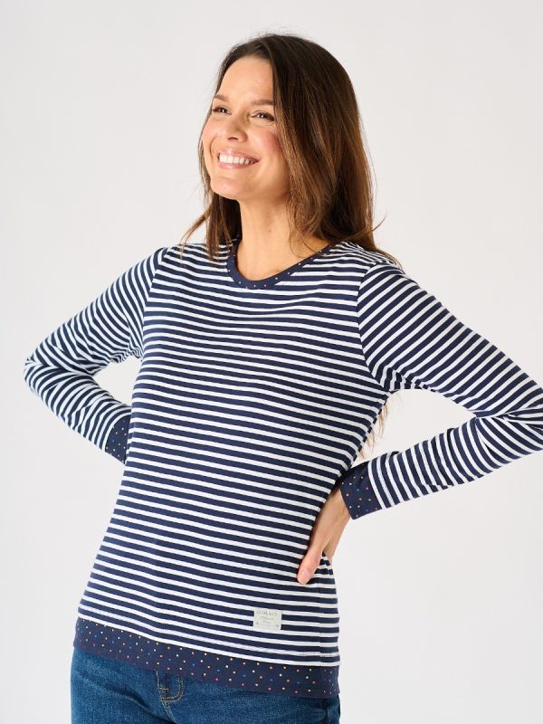 Navy and White Stripe and Spot Long Sleeve T-Shirt - Nuthatch 