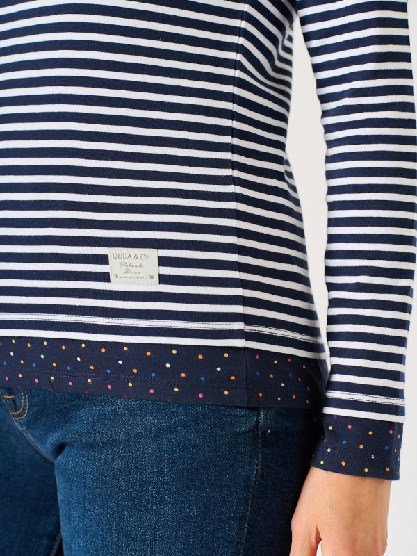 Navy and White Stripe and Spot Long Sleeve T-Shirt - Nuthatch 