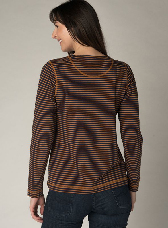 Evelyn Striped Long Sleeve T-Shirt - Navy/Ginger