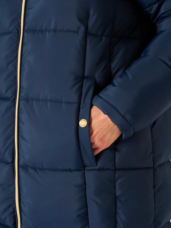 Navy Longline Contrast Zip Padded Jacket -Orebro