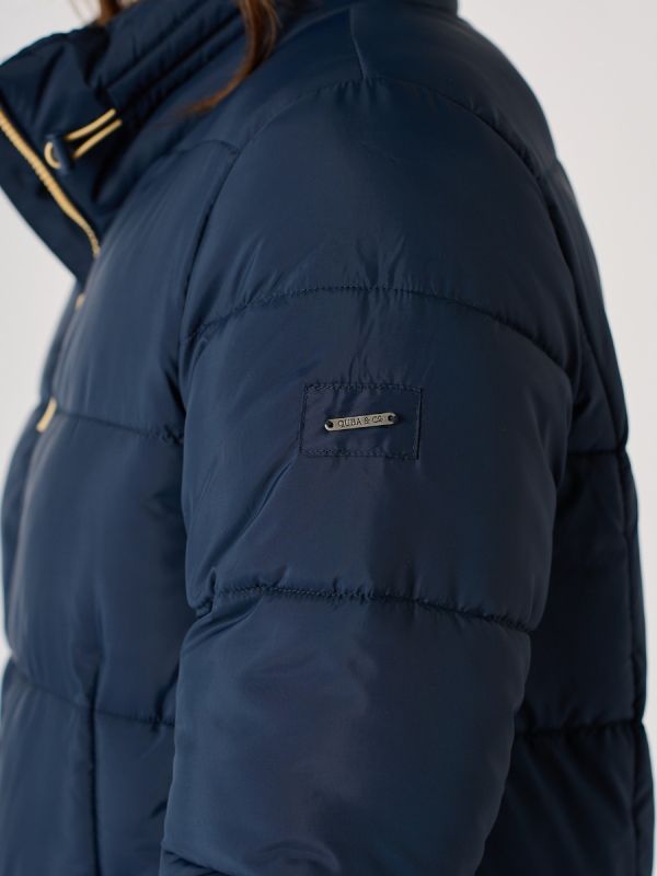 Navy Longline Contrast Zip Padded Jacket -Orebro