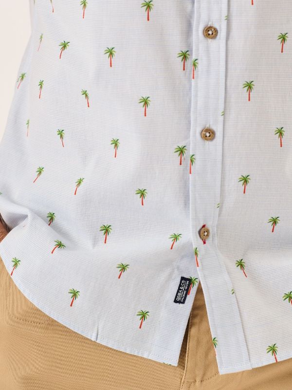 Blue Short Sleeve Palm Tree Print Shirt - Palermo