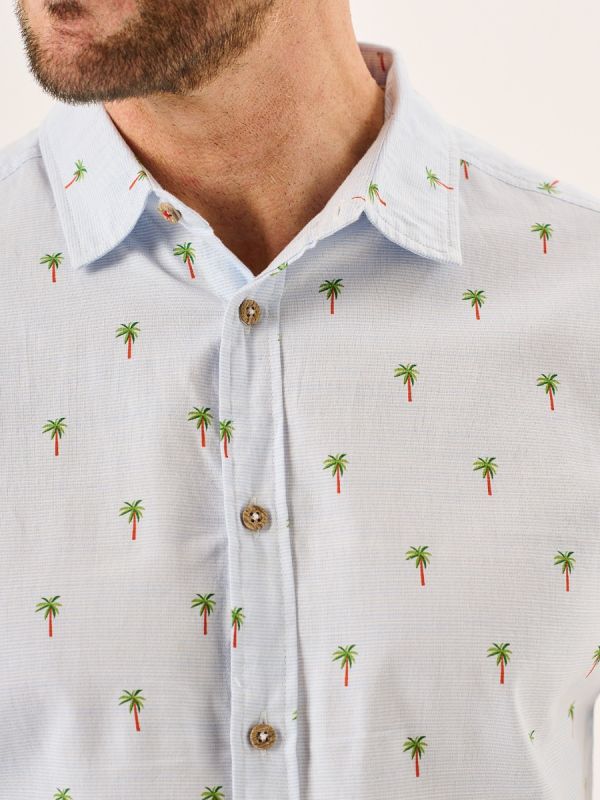 Blue Short Sleeve Palm Tree Print Shirt - Palermo