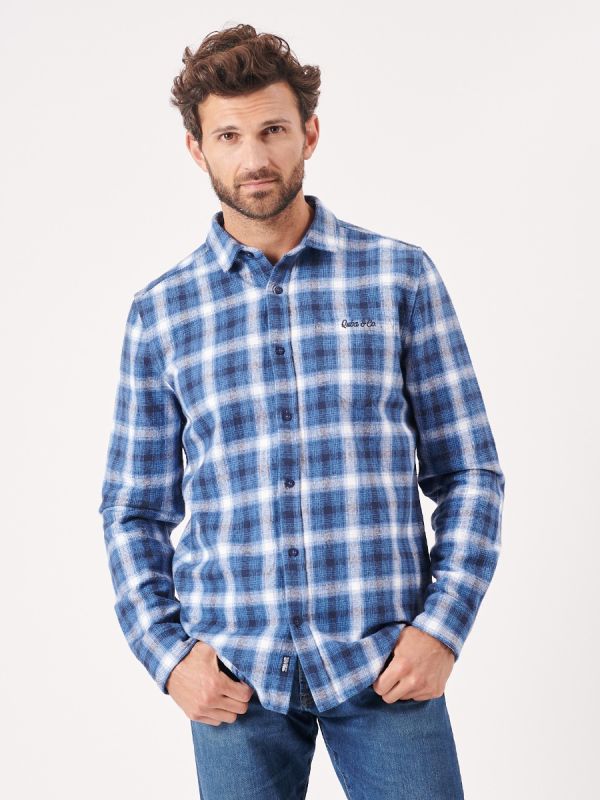 blue, mid blue, slate blue, checked, check, white, button up, shirt, brushed cotton, twill, pocket, smart, casual, mens, autumn, winter, christmas