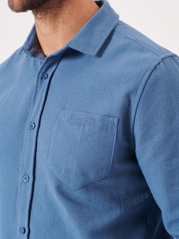 blue, mid blue, slate blue, button up, shirt, brushed cotton, twill, pocket, smart, casual, mens, autumn, winter, christmas