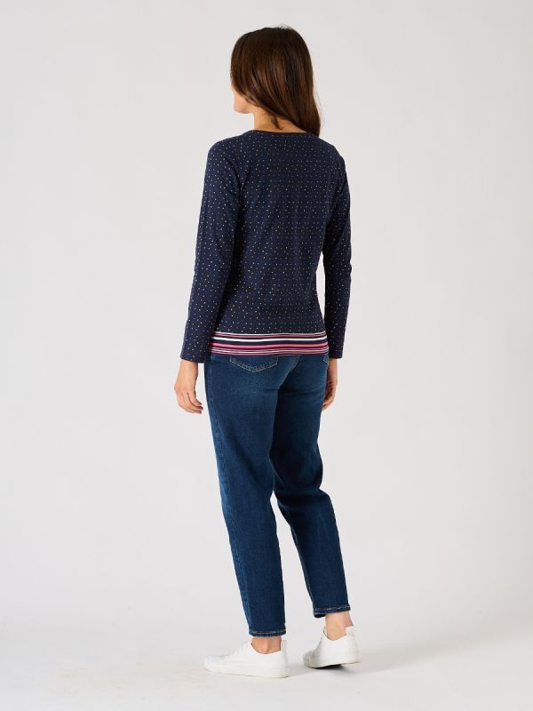 Navy Long Sleeved Layered T-Shirt With Multicoloured Spot Design - Petrel 