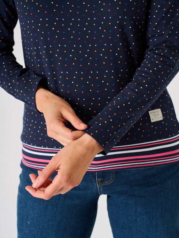 Navy Long Sleeved Layered T-Shirt With Multicoloured Spot Design - Petrel 