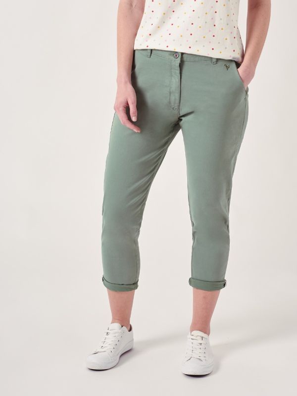 Polina SAGE GREEN Chino Trousers | Quba & Co