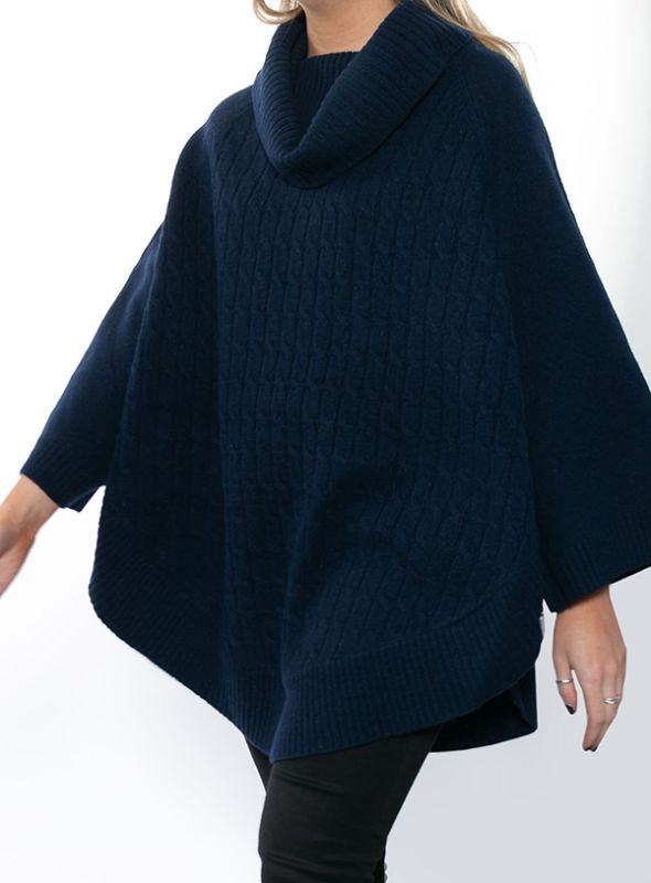 Polly Knitted Poncho - Deep Navy