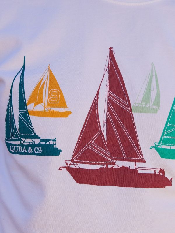 white, t-shirt, t shirt, tee, top, colourful, graphic, sailing boats, casual, summer, mens