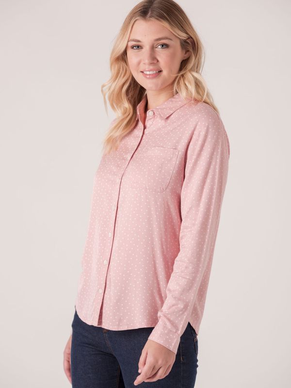 Rebekka Long Sleeve Polka Dot Shirt - Pale Pink/Whisper White | Quba & Co Shirts and Blouses
