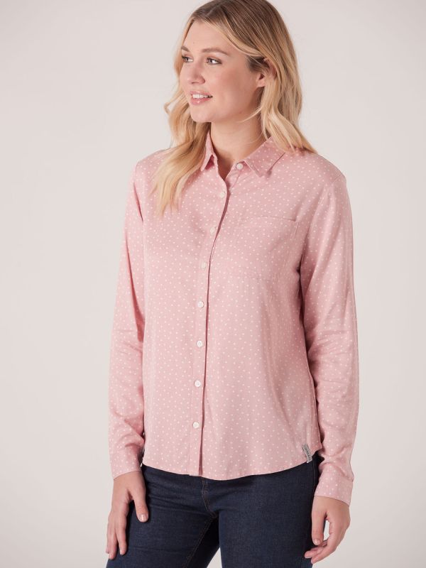 Rebekka Long Sleeve Polka Dot Shirt - Pale Pink/Whisper White