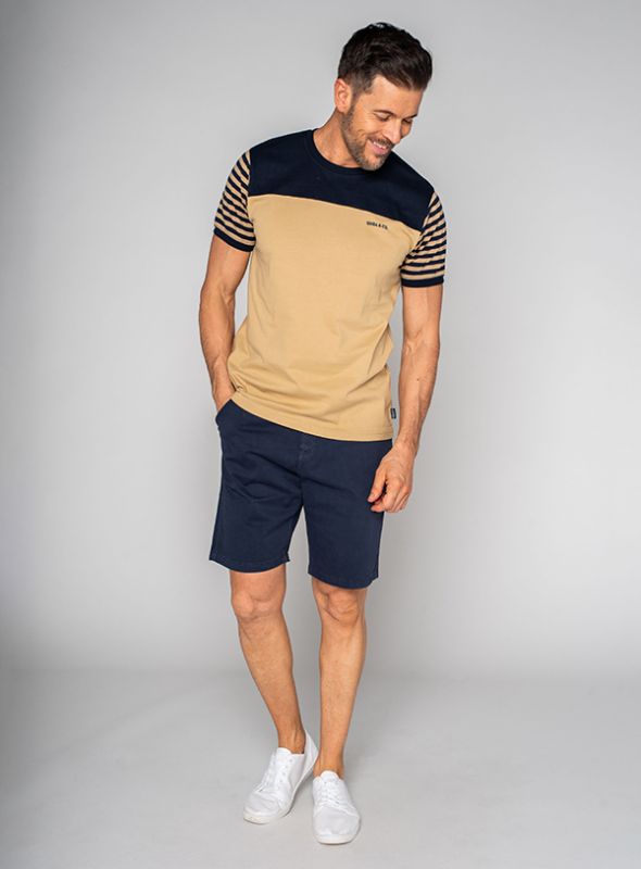 Robin Short Sleeve T-Shirt - Sand & Navy | Quba & Co