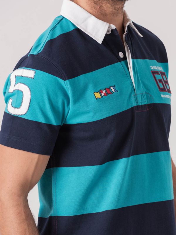 Romeo X-Series NAVY AQUA BLUE Short Sleeve Rugby Shirt | Quba & Co