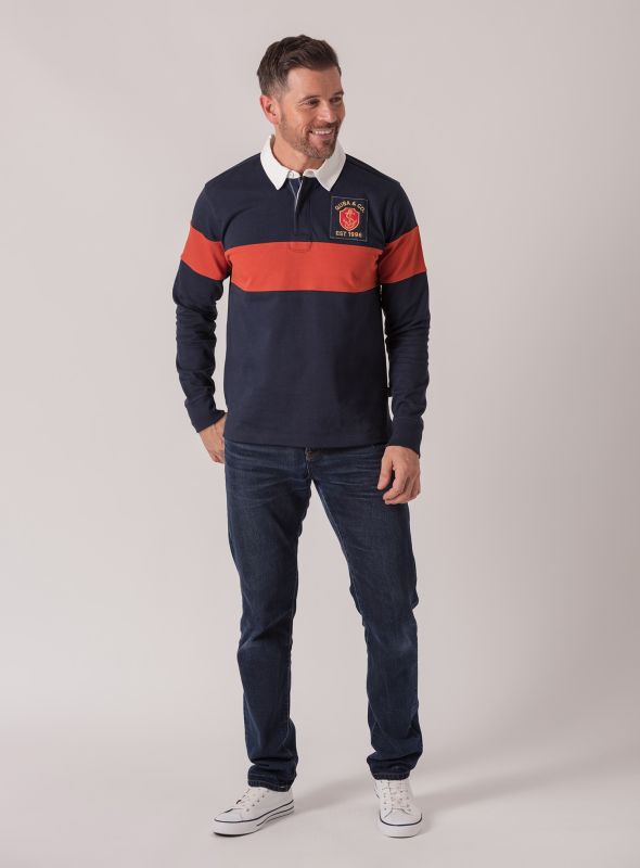 Ronald Rugby Shirt - Navy/Pumpkin Orange