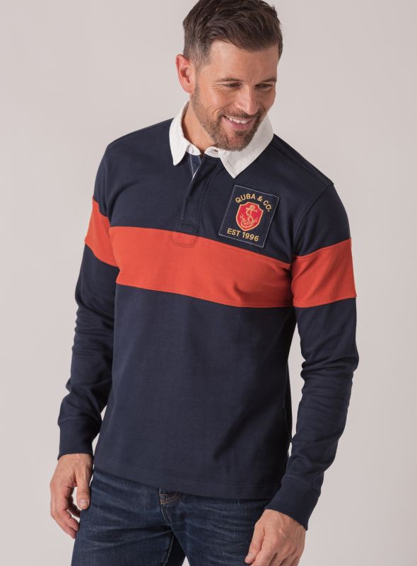 Ronald Rugby Shirt - Navy/Pumpkin Orange | Quba & Co T-Shirts and Polos