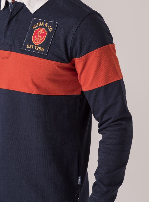 Ronald Rugby Shirt - Navy/Pumpkin Orange