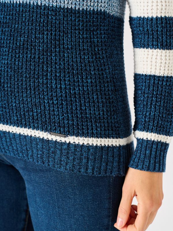 Blue and White Textured Knit Striped Jumper - Sandpiper 