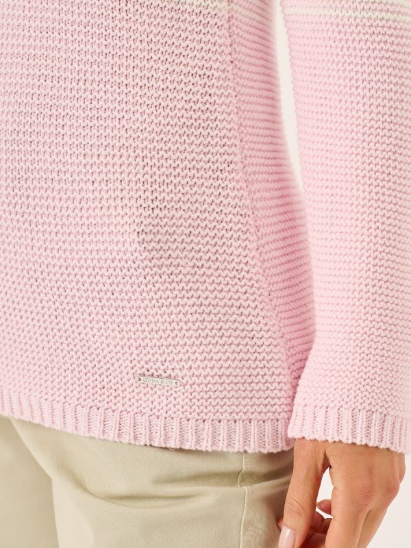 White And Baby Pink Pearl Stitch Knitted Jumper - Sare