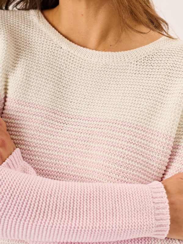 White And Baby Pink Pearl Stitch Knitted Jumper - Sare