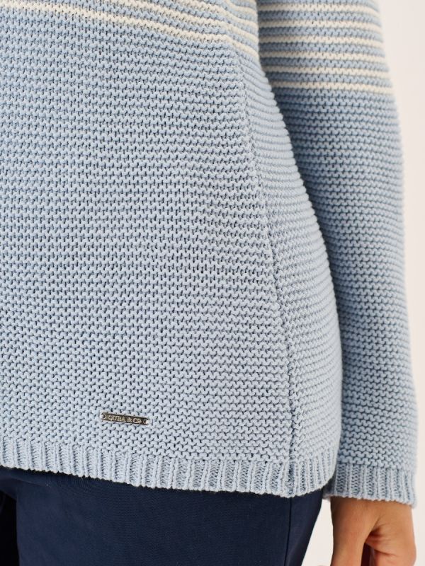 White And Soft Blue Pearl Stitch Knitted Jumper - Sare