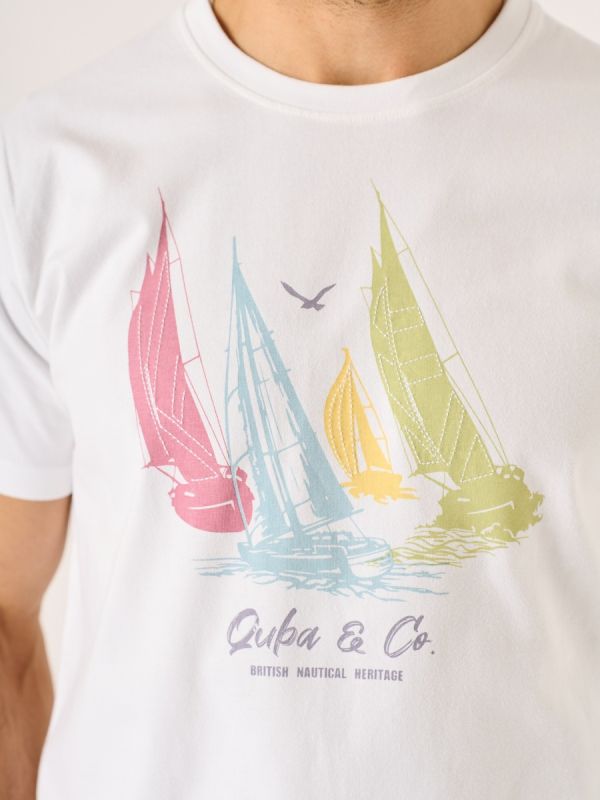 Searle Boat Print T-Shirt White 