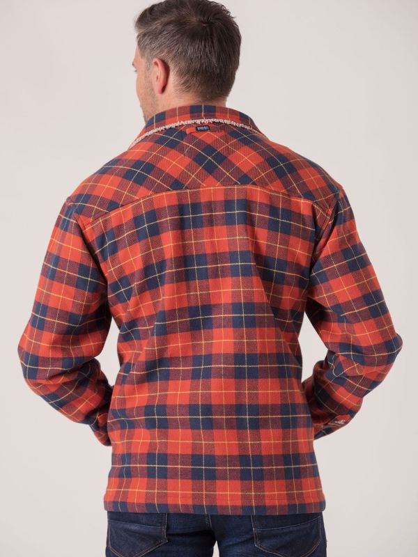 Sherpa Long Sleeve Check Shirt Jacket - Fjord Blue/Pumpkin