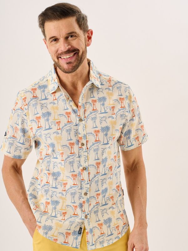 Multicoloured Short Sleeve Printed Slub Shirt - Shey