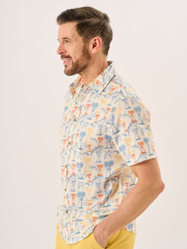 Multicoloured Short Sleeve Printed Slub Shirt - Shey