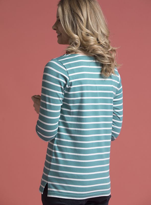 Siderno 3/4 Sleeve Striped T-Shirt - Lagoon/Foam White