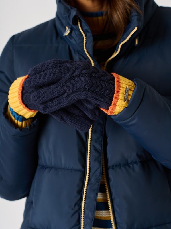 Navy Blue and Ochre Cable Knitted Gloves - Skoma