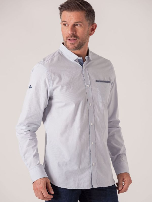 Skoll Long Sleeve Stripe Check Shirt - Pool Blue/White