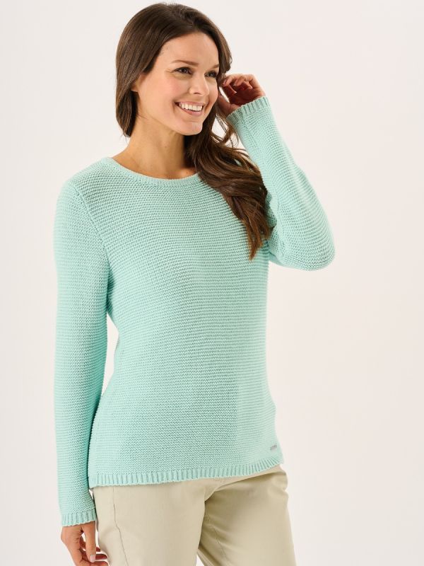 Aqua Pearl Stitch Cotton Knitted Jumper - Skylar 